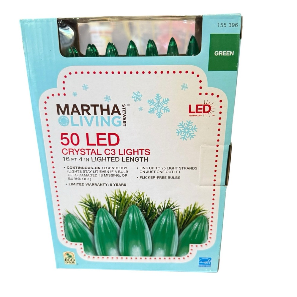 Martha Stewart Living 50 LED Crystal C3 Lights Green 16.3 Ft Lighted Length NEW